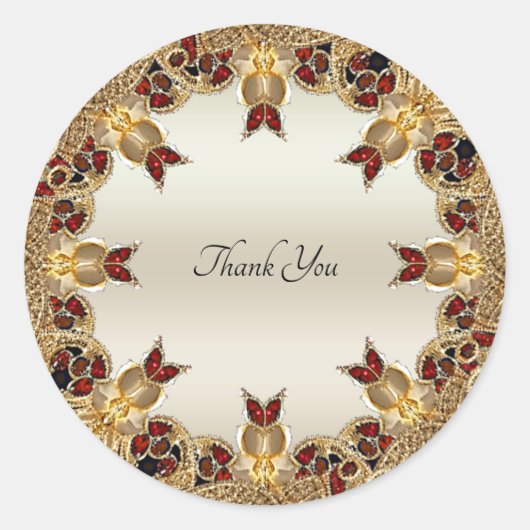 ゴールデンフラワーレッドジェムストーンシールシール ラウンドシール (正面)