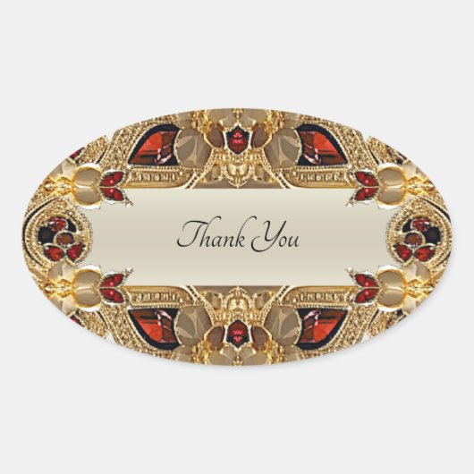 ゴールデンフラワーレッドジェムストーンシールシール 楕円形シール (正面)