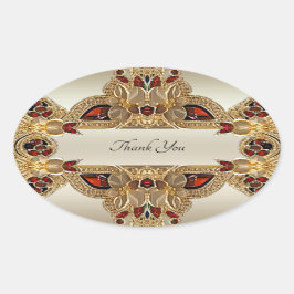 ゴールデンフラワーレッドジェムストーンシールシール 楕円形シール