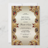 ゴールデンフラワーレッドジェムストーンスプレンダーブライダルシャワー 招待状 (正面)