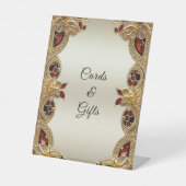 ゴールデンフラワーレッドジェムストーンテーブルトップシンボルや象徴 台座サイン (正面)