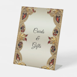 ゴールデンフラワーレッドジェムストーンテーブルトップシンボルや象徴 台座サイン