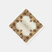 ゴールデンフラワーレッドジェムストーンナプキンズ スタンダードカクテルナプキン (角)