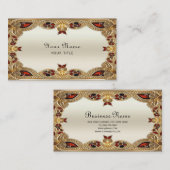 ゴールデンフラワーレッドジェムストーンビジネスカード 名刺 (正面/裏面)