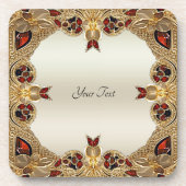 ゴールデンフラワーレッドジェムストーン懸命プラスチックコースター コースター (正面)