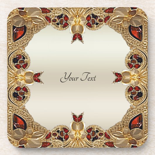ゴールデンフラワーレッドジェムストーン懸命プラスチックコースター コースター (正面)