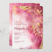 ゴールデンフラワー水彩レッド招待状 招待状 (正面/裏面)