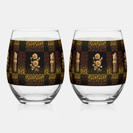 ゴールデンフラワー飲み物用品 ステムなしワイングラス (正面)
