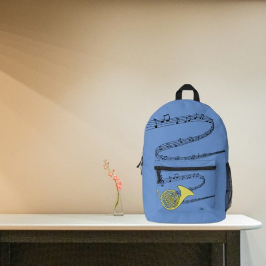 ゴールデンフランスのホーンスケッチスワーリング音楽スタッフ プリントバックパック