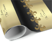 ゴールデンフルーアデリス黒と金ゴールドモノグラム ラッピングペーパー (ロールコーナー)
