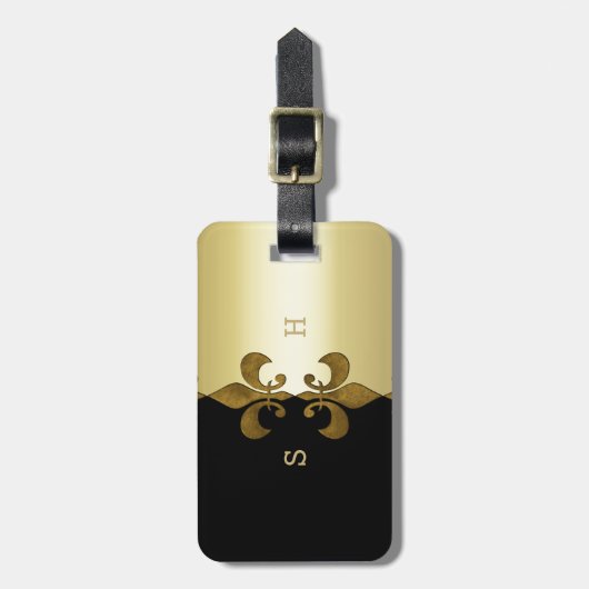 ゴールデンフルーアデリス黒ゴールデンカスタムモノグラム ラゲッジタグ (正面縦)