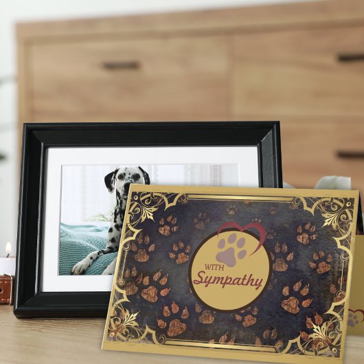 ゴールデンフレームとハートとポープリントペット悔やみや弔慰 カード