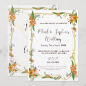 ゴールデンフレームのラディアントチューリップロマンスオレンジブリス 招待状 (正面/裏面)