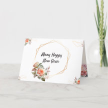 ゴールデンフレームエレガント、フローラ折り畳み年賀状