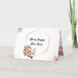 ゴールデンフレームエレガント、フローラ折り畳み年賀状 サンキューカード