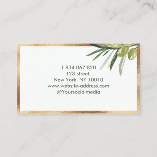 ゴールデンフレームオリーブブランチビジネスカード 名刺 (裏面)