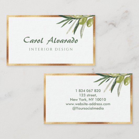 ゴールデンフレームオリーブブランチビジネスカード 名刺 (正面/裏面)