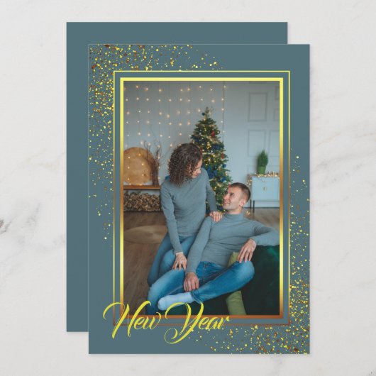 ゴールデンフレームクリスマスフォトホリデーカード シーズンカード (正面/裏面)