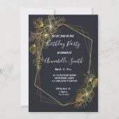 ゴールデンフレームネイビーバックバースデーパーティー 招待状 (正面)