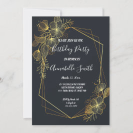 ゴールデンフレームネイビーバックバースデーパーティー 招待状
