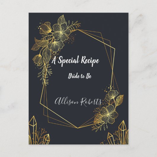 ゴールデンフレームネイビーバックブライダルシャワーレシピ ポストカード (正面)