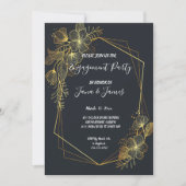 ゴールデンフレームネイビーバック婚約 招待状 (正面)