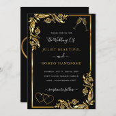 ゴールデンフレームハートラブトースト結婚式招待状 (正面/裏面)