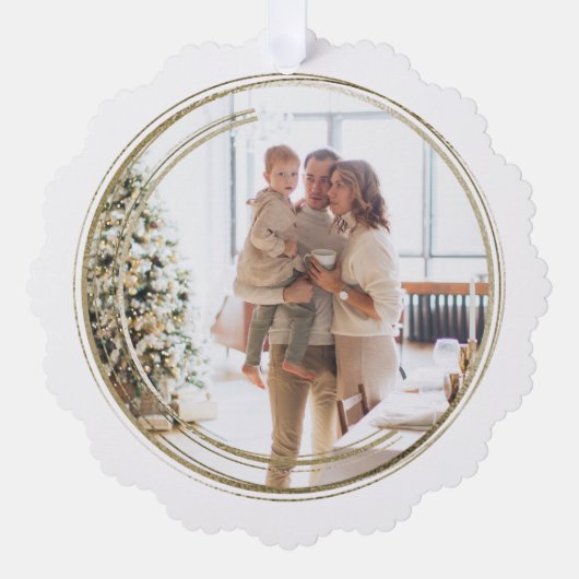 ゴールデンフレームフォトクリスマスパーソナライズされた オーナメントカード (正面)