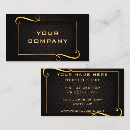 ゴールデンフレームラグジュアリー金ゴールド文字ブラックプロフェッショナル  名刺 (正面/裏面)