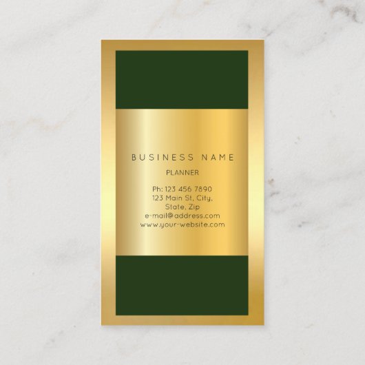 ゴールデンフレームローマンクロックカリグリーン垂直 名刺 (裏面)