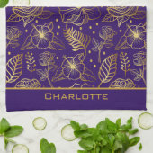 ゴールデンフローラのシームレパーソナライズされたームパターン名 キッチンタオル (折り畳み)