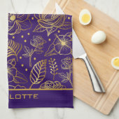 ゴールデンフローラのシームレパーソナライズされたームパターン名 キッチンタオル (四つ折り)