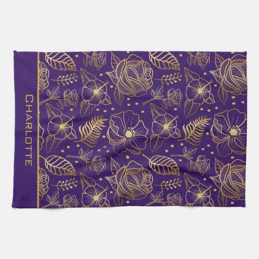 ゴールデンフローラのシームレパーソナライズされたームパターン名 キッチンタオル (横)