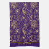 ゴールデンフローラのシームレパーソナライズされたームパターン名 キッチンタオル (縦)