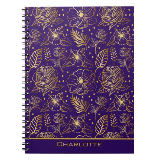 ゴールデンフローラのシームレパーソナライズされたームパターン名 ノートブック (正面)