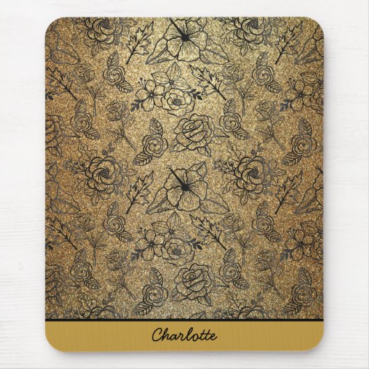 ゴールデンフローラのシームレパーソナライズされたームパターン名 マウスパッド (正面)
