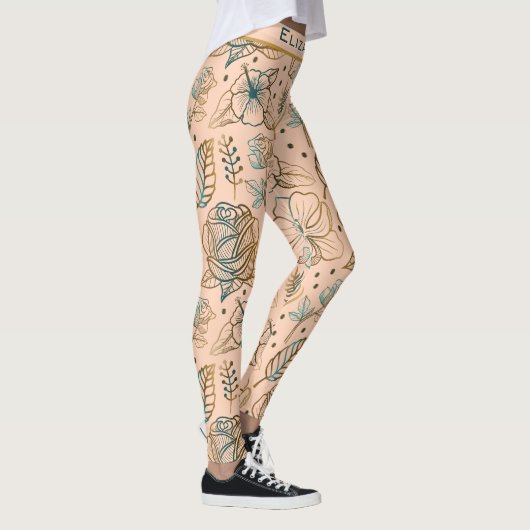 ゴールデンフローラのシームレパーソナライズされたームパターン名 レギンス (右)