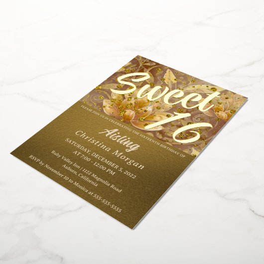 ゴールデンフローラスイート16招待状フォイル招待状 箔招待状 (回転した状態)