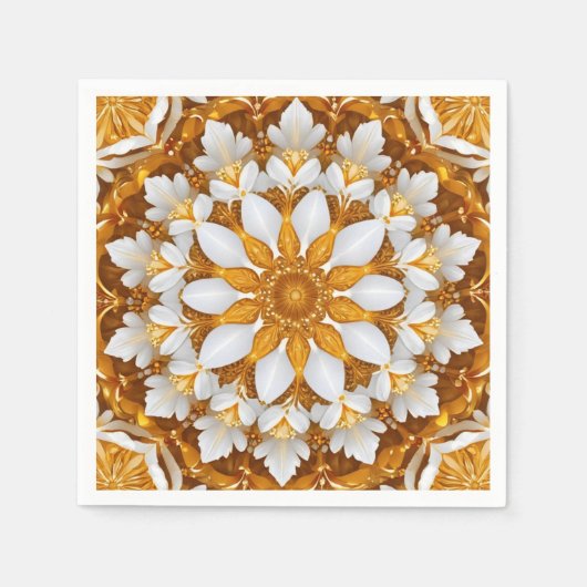ゴールデンフローラスノーフレーク万華鏡のように千変万化するパターン スタンダードカクテルナプキン (正面)