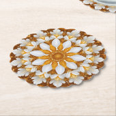 ゴールデンフローラスノーフレーク万華鏡のように千変万化するパターン ペーパーコースター (アングル)