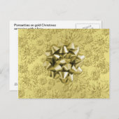 ゴールデンフローラフォイルのクリスマスラッピングと弓 シーズンポストカード (正面/裏面)