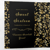 ゴールデンフローラマスカレードスウィート16パーティの招待状 三つ折り招待状 (内部最初)