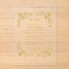 ゴールデンフローラミニマル結婚式招待状 アクリル招待状