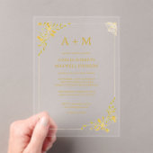 ゴールデンフローラミニマル結婚式招待状 アクリル招待状 (インサイチュ (ポータブル))