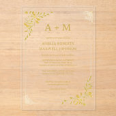 ゴールデンフローラミニマル結婚式招待状 アクリル招待状 (正面)