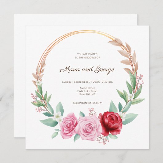 ゴールデンフローラリースボホ結婚式招待状 招待状 (正面/裏面)