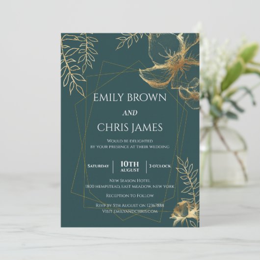 ゴールデンフローラ咲き モダン結婚式 招待状 (スタンド正面)