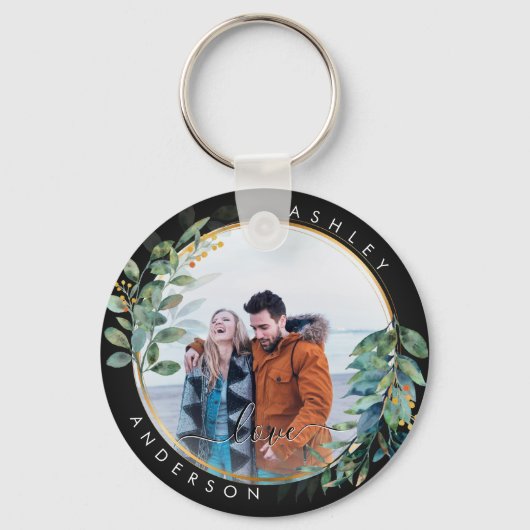 ゴールデンフローラ植物緑のカップル水色 キーホルダー (正面)
