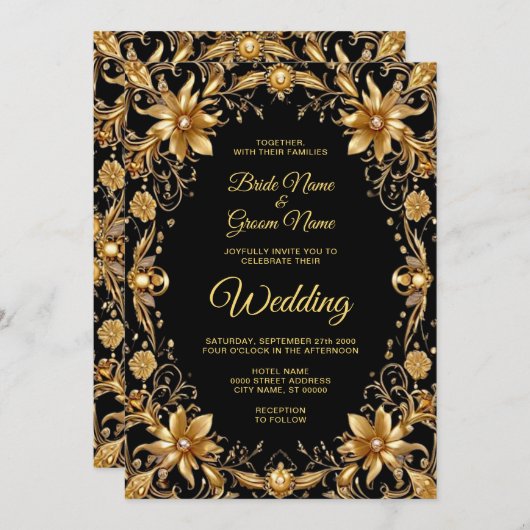 ゴールデンフローラ結婚式招待状 招待状 (正面/裏面)