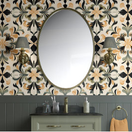 ゴールデンフローリッシュ – 金ゴールド、ブラック、セージ伝統的- 壁紙